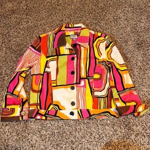 ITW by Claude Brown Puzzlement Jacket Size 4 Abstract Print Button Up Colorful‎